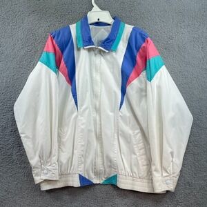 Vintage Jacket Be in‎ the Current Seen Women Medium White Purple Teal Full Zip